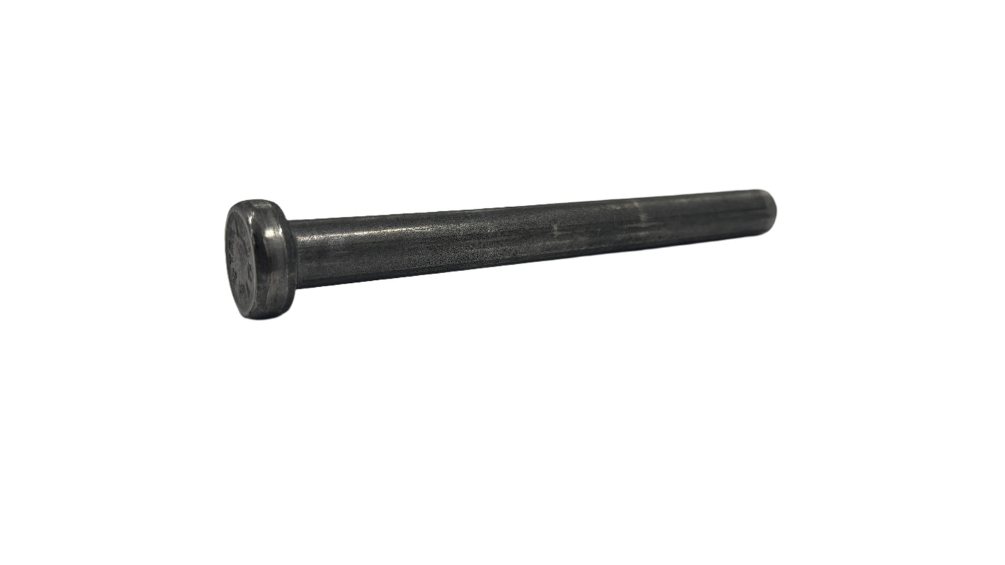 A black 3/4 inch diameter headed shear connector, with a visible ferrule, designed for stud welding in construction.